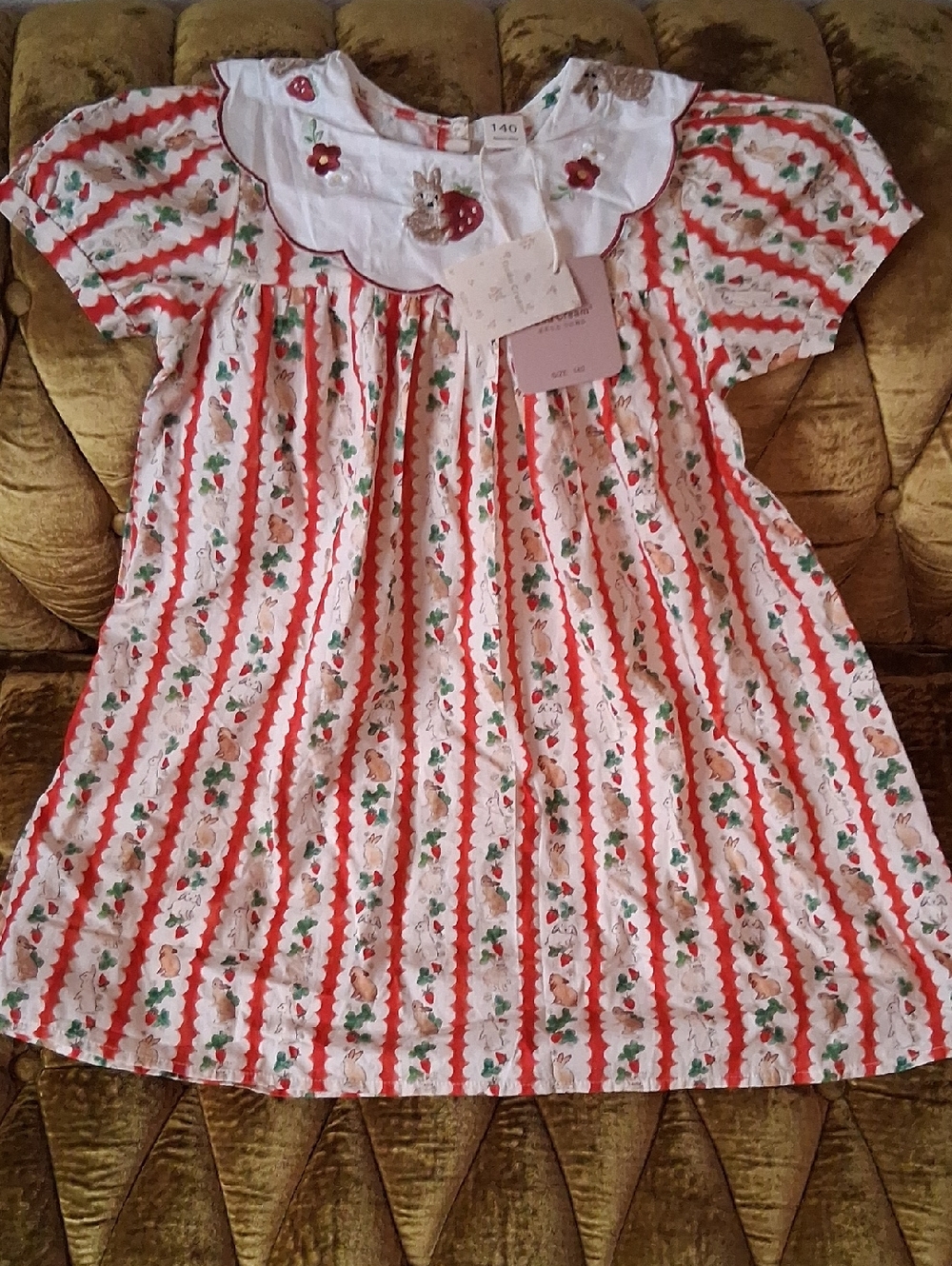 Girls' Strawberry Bunny Patch Cotton Dress